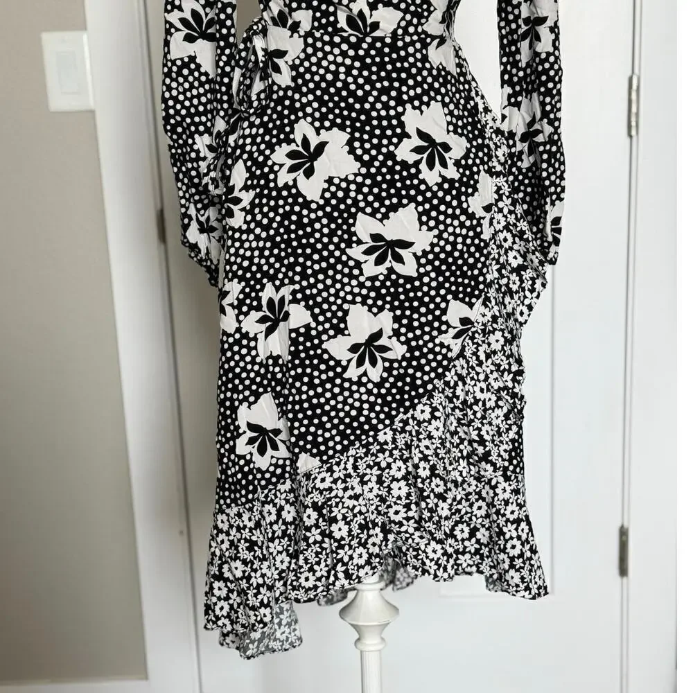 Anthropologie Porridge Amity Wrap Dress Size XS Black and White Floral